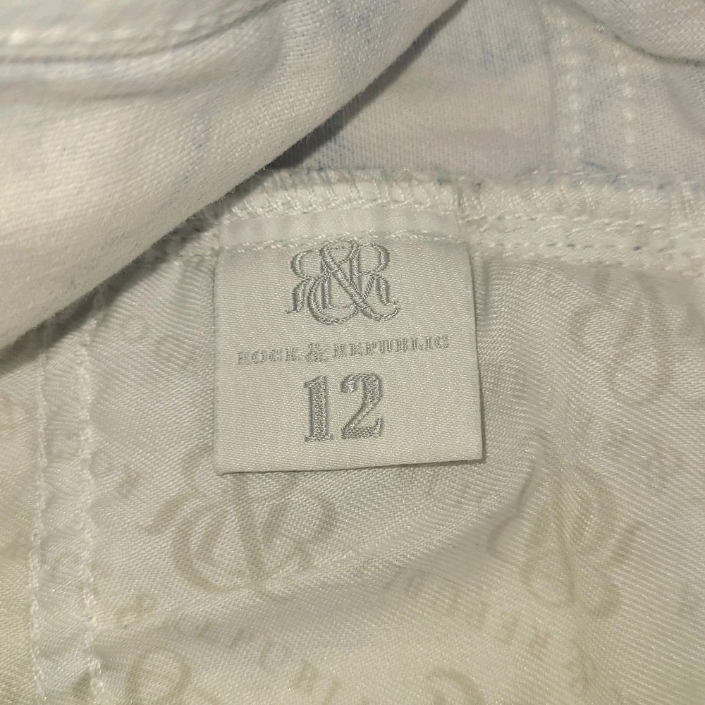 Rock & Republic Cutoff Denim Shorts Womens 12 Blue White Raw Hem Low Rise - Picture 7 of 7